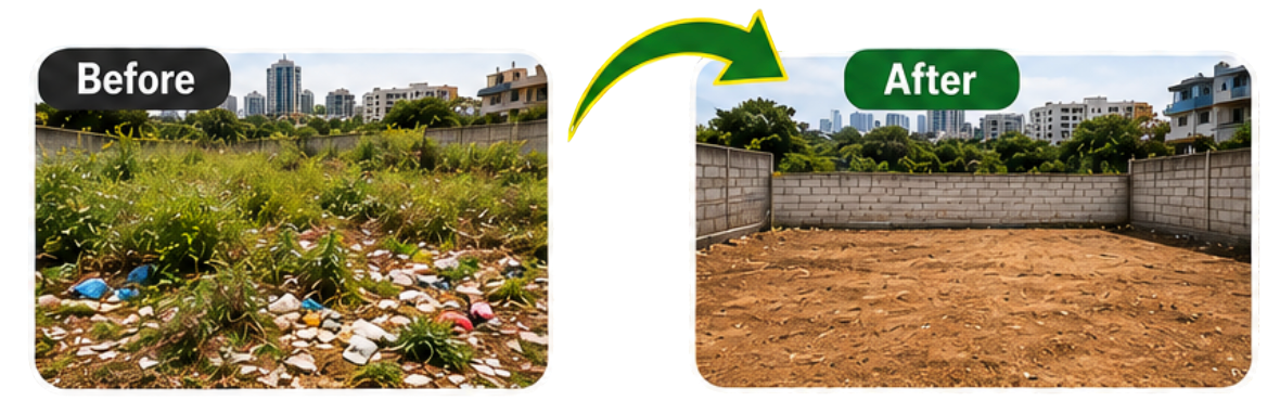 Vacant plot before and after cleaning in Bengaluru